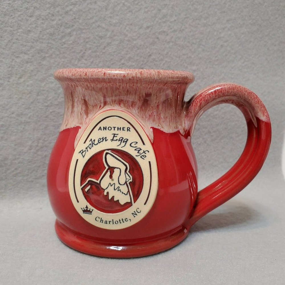Deneen Pottery Mug, The Broken Egg Cafe, Charlotte NC, Red Coffee Cup, 2018 USA